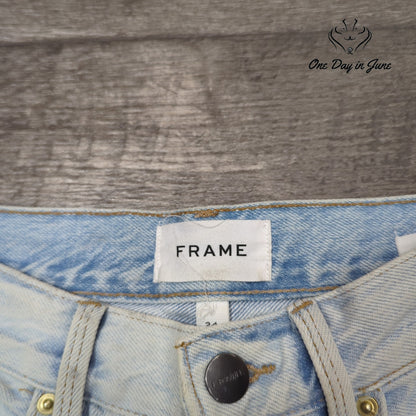 Frame Le Original High Rise Straight Light Wash Distressed Button Fly Size 24