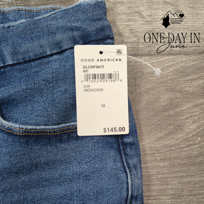 Good American Good Legs Crop Distressed Skinny Jeans Indigo NWT Size 12