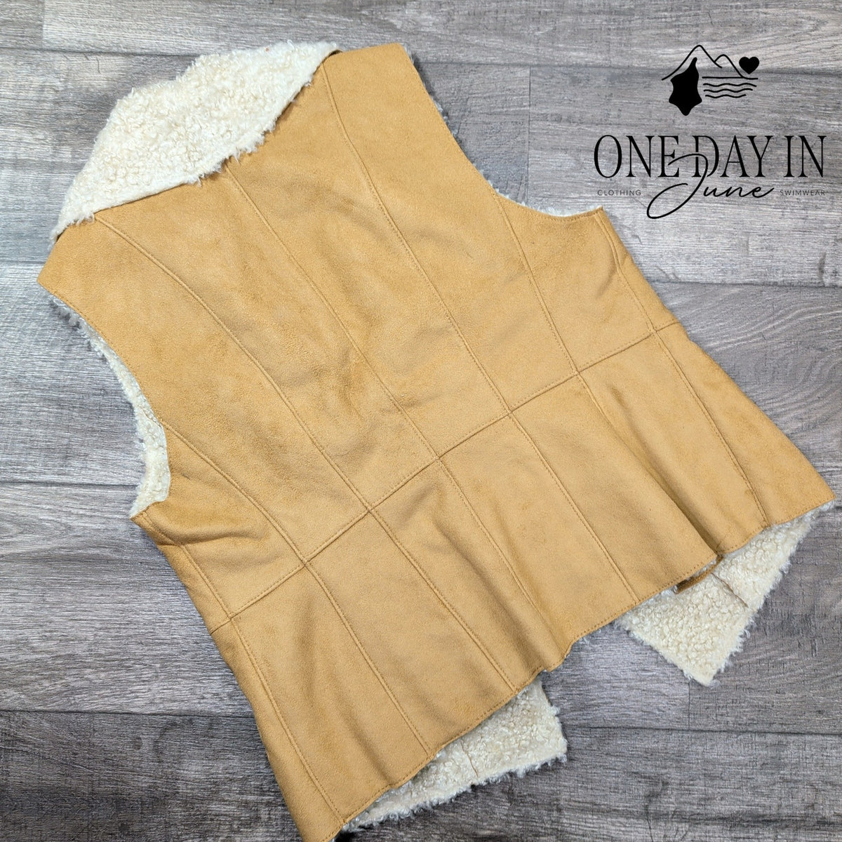 Talbots Faux Suede Faux Shearling Fur Vest Camel Ivory NWT Size L