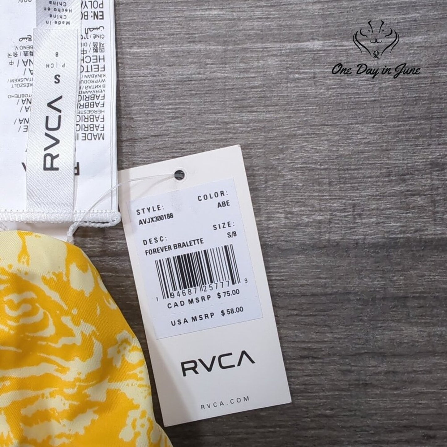 RVCA Forever Bralette Reversible Bikini Top Yellow Floral NWT $58 Size S