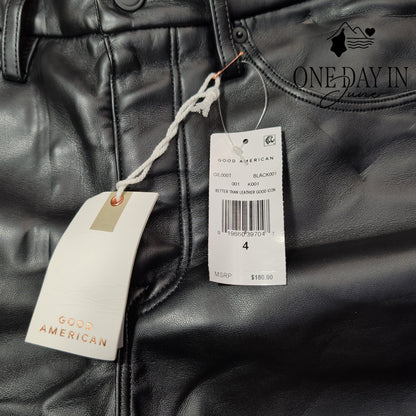 Good American Better Than Leather Good Icon Jeans Black Faux Leather NWT Size 4
