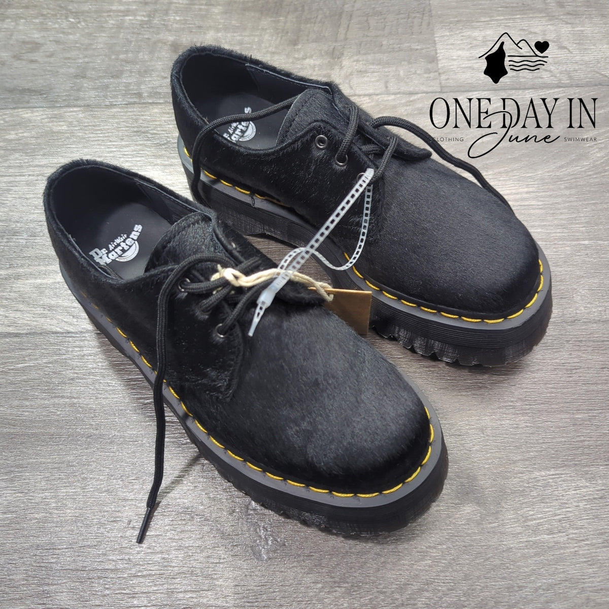 Dr. Martens 1461 Quad Hair-On Platform Derby Shoes Women's Black NWT Size 6