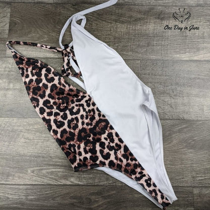 Poliphili Leopard Print Bandage Backless High Cut One Piece Size L