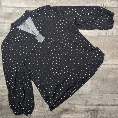 Adrianna Papell Long Sleeve Polk-a-dot Blouse Size L