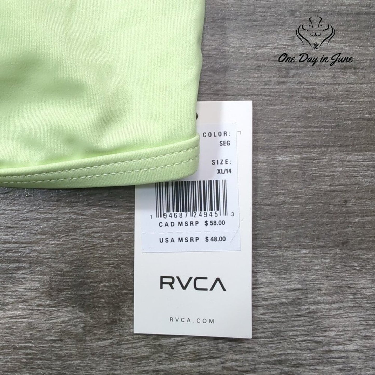 RVCA Solid Trilette Bikini Top Green Ruched Triangle NWT Size L