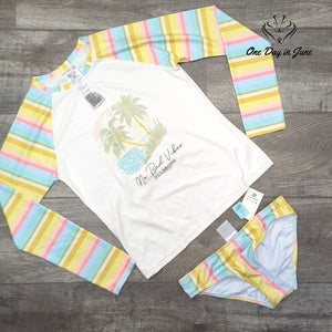 Billabong Stoked On Sun Rash Guard Girls Long Sleeve Striped NWT $65.95 Size 14