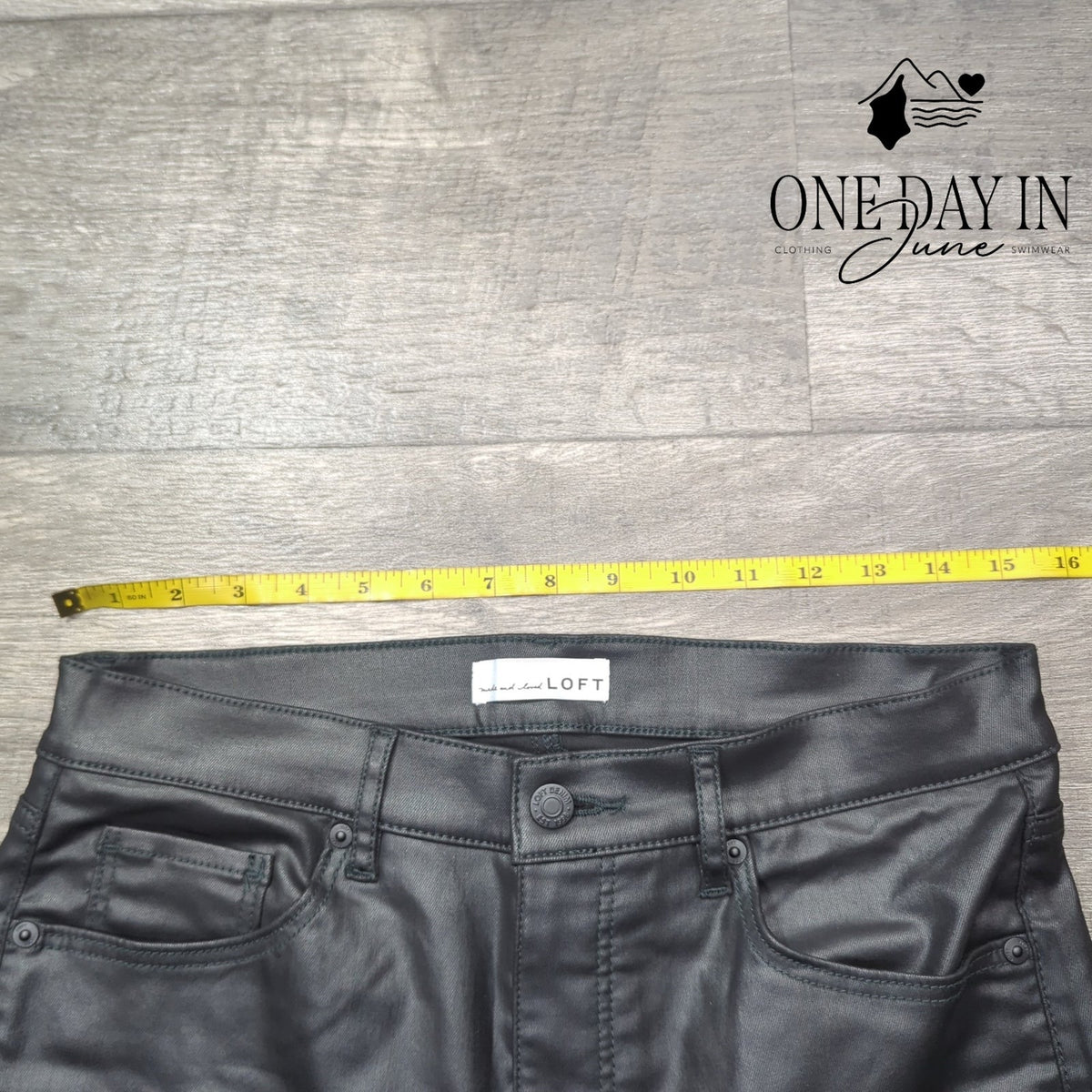 Loft The Skinny Coated Denim Jeans Black Faux Leather Look Size 6