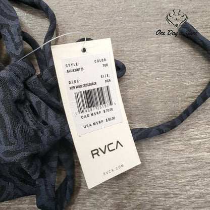 RVCA Run Wild Crossback Bikini Top Black Jacquard Strappy NWT Size XS