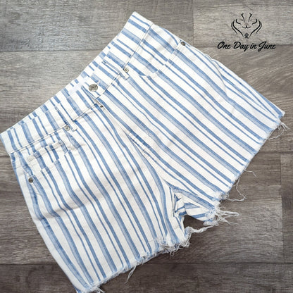 Loft Blue White Striped Denim Cutoff Shorts Frayed Hem Size 0