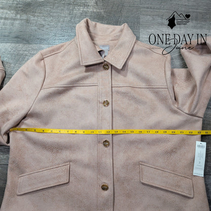 Chico's Scuba Suede Collared Jacket Cafe Latte Faux Suede NWT Size Chico's 16