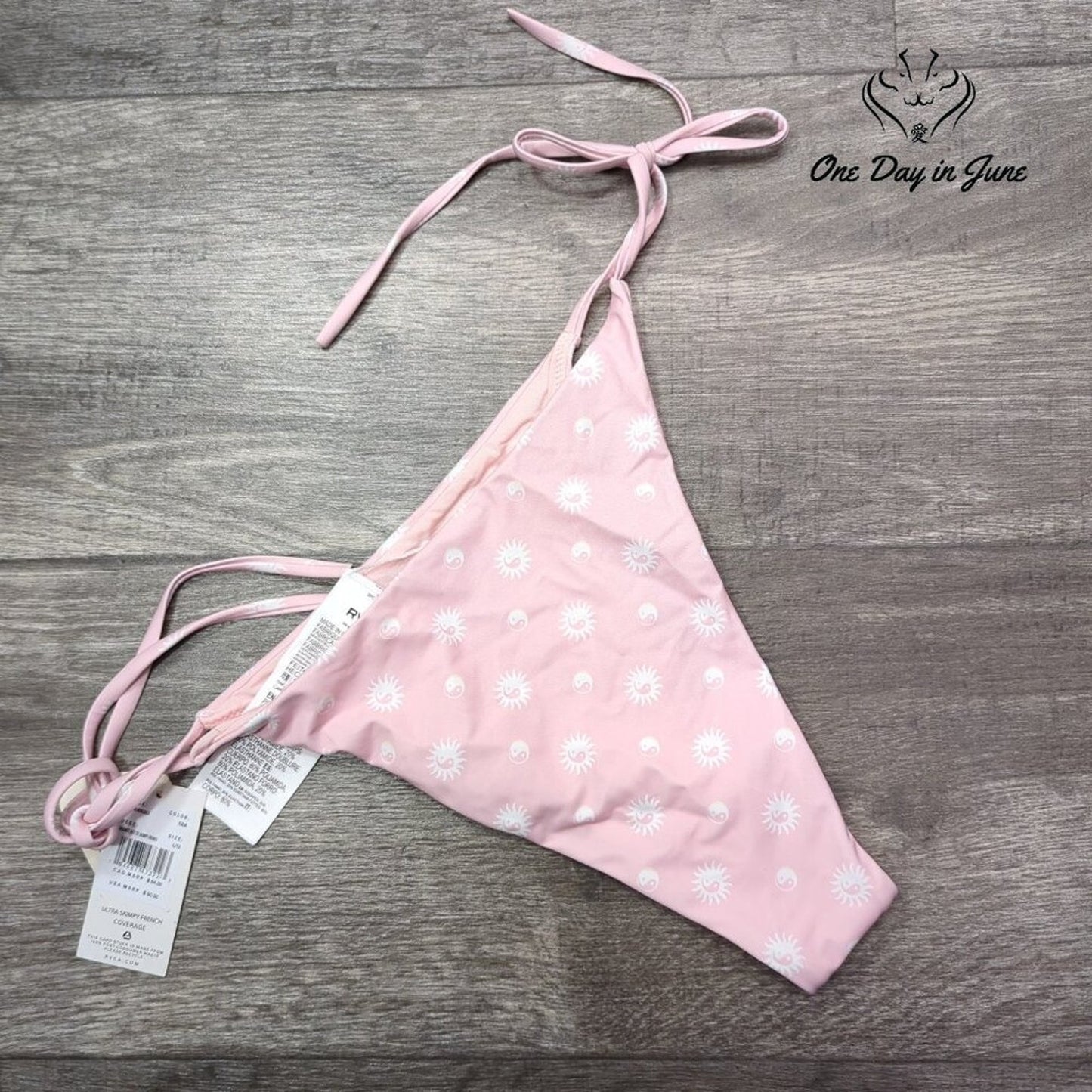 RVCA Balance Act Tie Skimpy French Bikini Bottom Pink NWT Size L