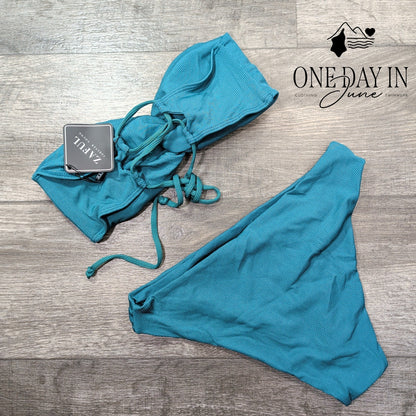 Zaful Ribbed Bandeau Bikini Swimsuit Size M