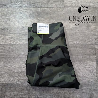 Old Navy Elevate PowerSoft Leggings Green Camo High Rise 7/8 Pockets NWT Size L