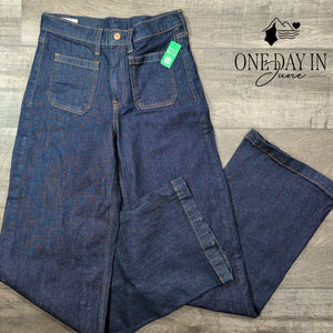 Gap High Rise Stride Wide Leg Jeans Dark Rinse Patch Pocket NWT Size 4 (27)