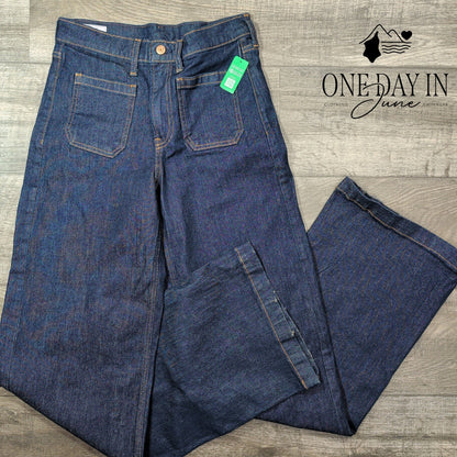 Gap High Rise Stride Wide Leg Jeans Dark Rinse Patch Pocket NWT Size 4 (27)