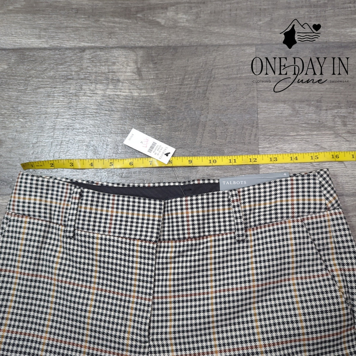 Talbots Hampshire Ankle Straight Leg Plaid Pants Black Ivory NWT Size 4