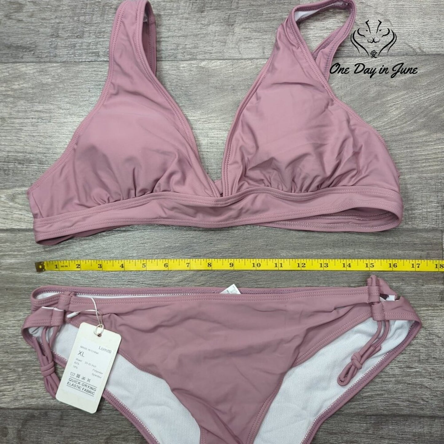 Lomitti Tie Back Top Tie Side Bottom Bikini Swimsuit Size XL