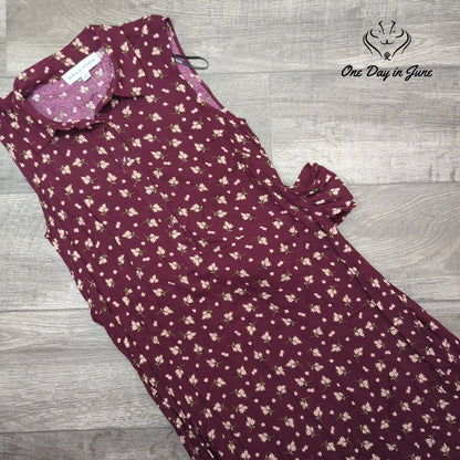Emma & Michele Floral Sleeveless Button Front Midi Dress Burgundy NWT Size M