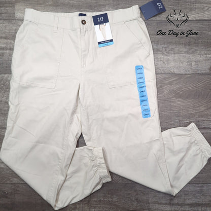 Gap Twill Jogger Pants Birch Cream Mid Rise NWT Size L