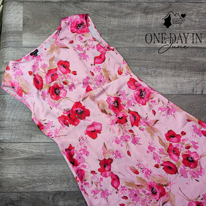 Talbots Watercolor Floral Fit & Flare Midi Dress Pink Red NWT Size 12