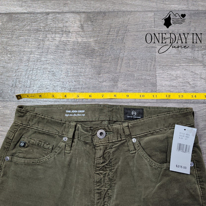 AG Adriano Goldschmied Jodi Crop Velveteen Flare Pants Olive NWT $215 Size 4 (27