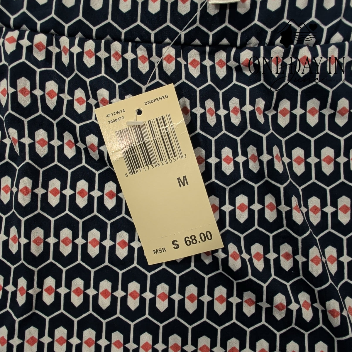 Max Studio Geometric Print Pull On Stretch Knit Pencil Skirt Navy NWT Size M