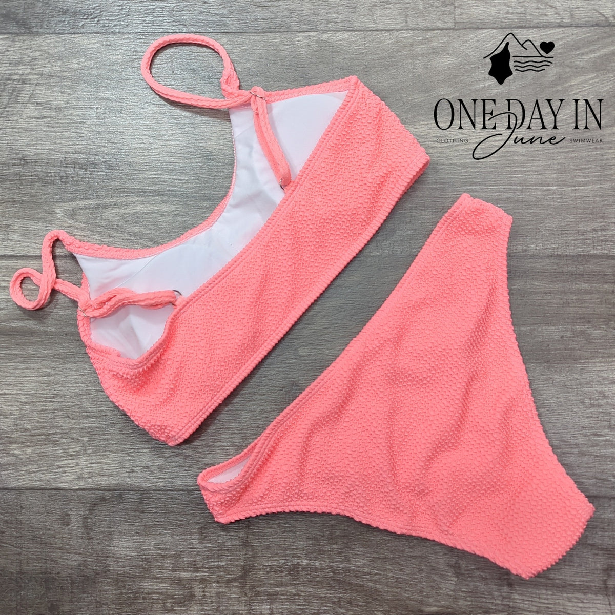 Aleumdr Smocked Textured Crop Bikini Swimsuit Neon Pink Size M