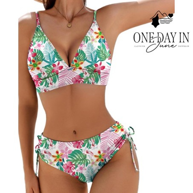 Aimage Floral Drawstring Bikini Swimsuit Size S