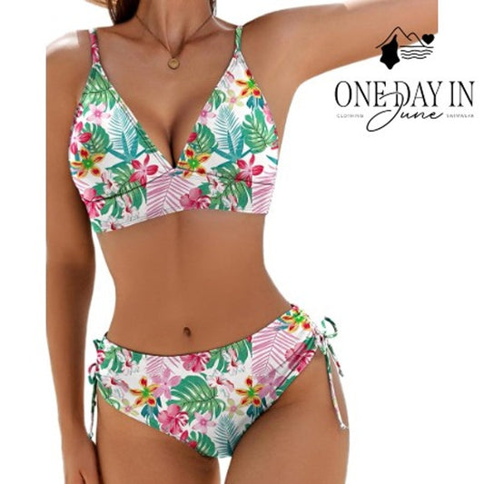 Aimage Floral Drawstring Bikini Swimsuit Size S
