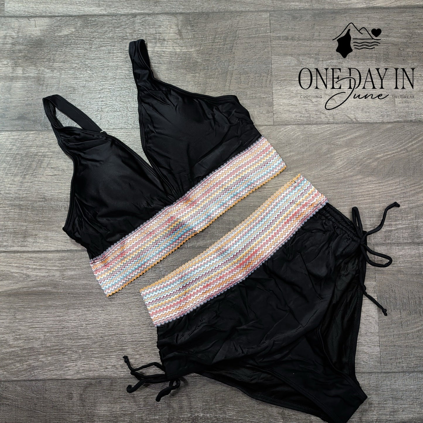 Aleumdr V Neck High Waist Drawstring Bikini Swimsuit Size L