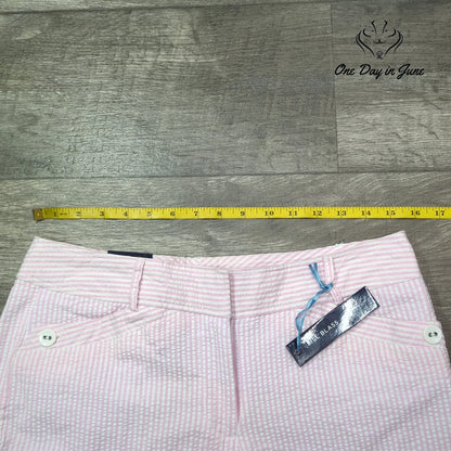 Bill Blass Jeans Cropped Capri Pants Pink White Seersucker Stripe NWT Size 8