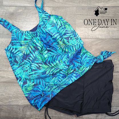 Yonique Blouson Boyshort Tankini Swimsuit Size L