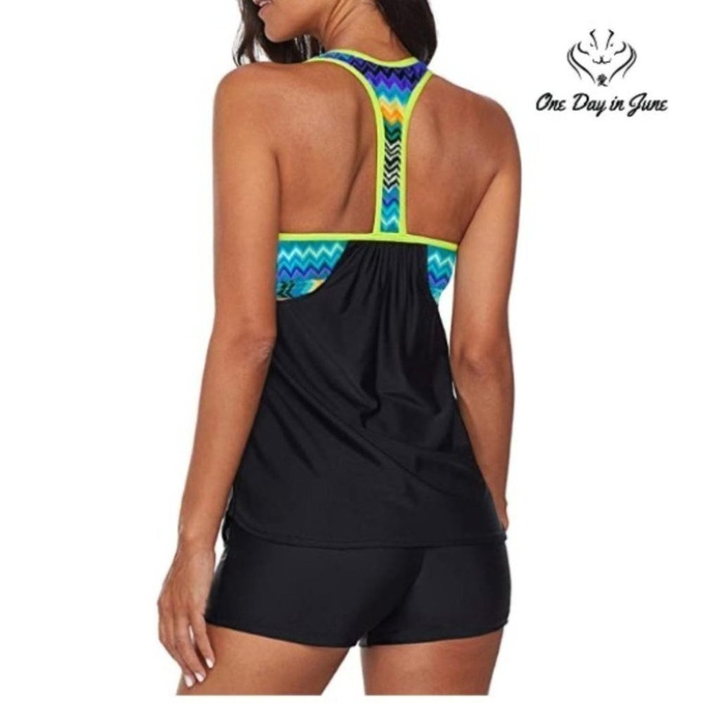 Dokotoo Blouson Striped Strappy T-Back Push up Tankini Size L