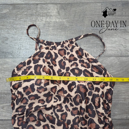 Tempt Me High Neck Leopard Tankini Swimsuit Size S