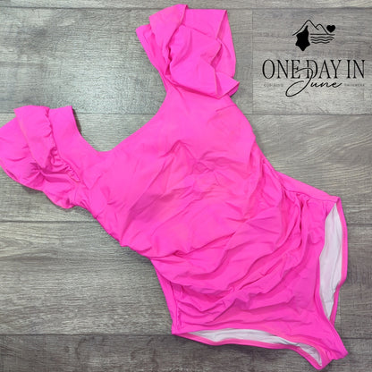 Aleumdr Ruffle Shoulder One Piece Swimsuit Size M