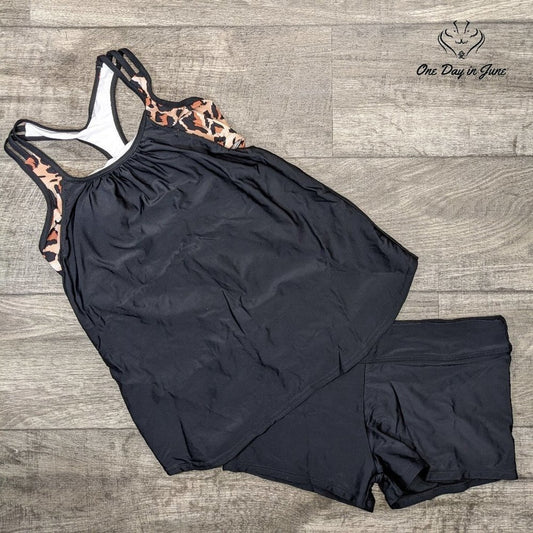 Yonique Double Up Boy Short Tankini Swimsuit Size L