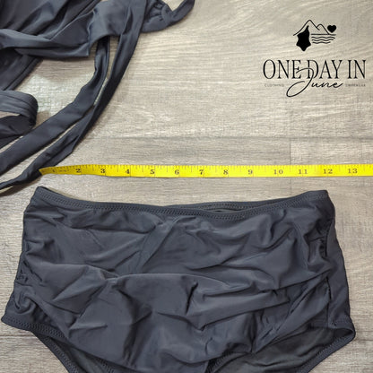 CharmLeaks Cross Front Tie High Waist Bikini Swimsuit Size M