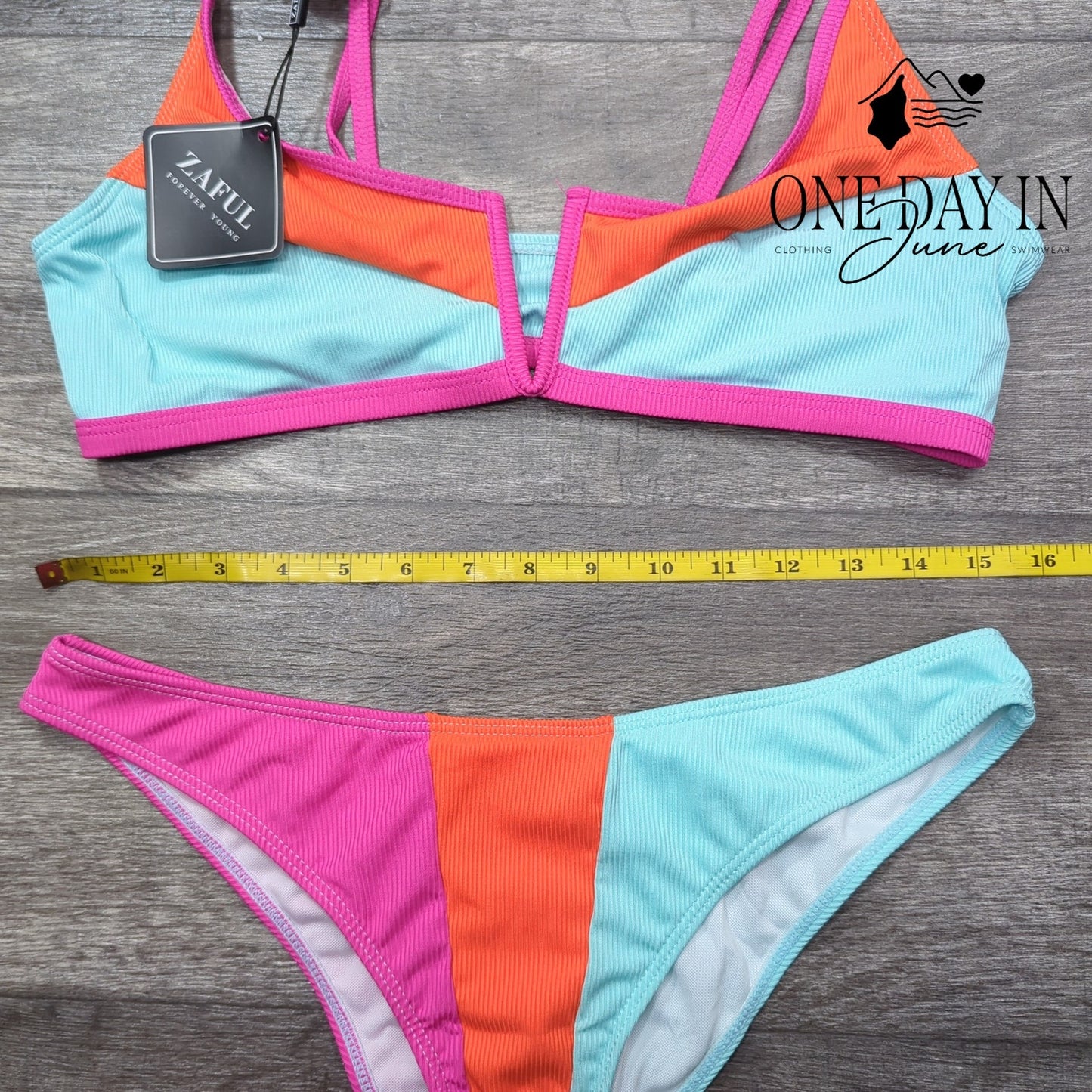 Zaful Ribbed V Wire Bikini Swimsuit Size L