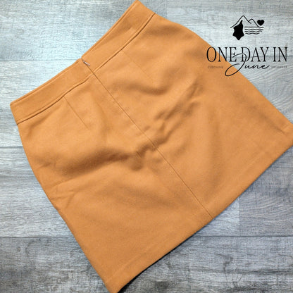 Loft Brown Lined A Line Mini Skirt Back Zip Pockets Size 6