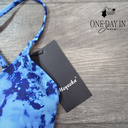 Meyeeka Lace Up Back Cut Out One Piece Swimsuit Size L