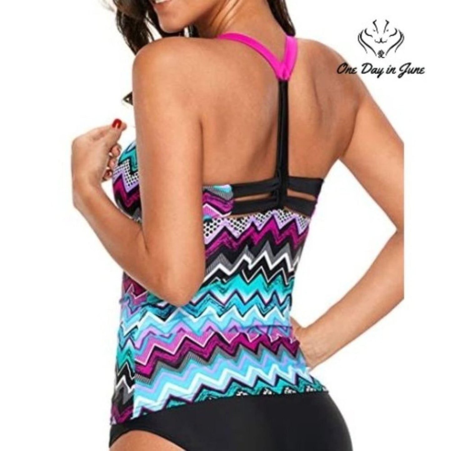 Dokotoo Striped Print Racerback Tankini Top Size S