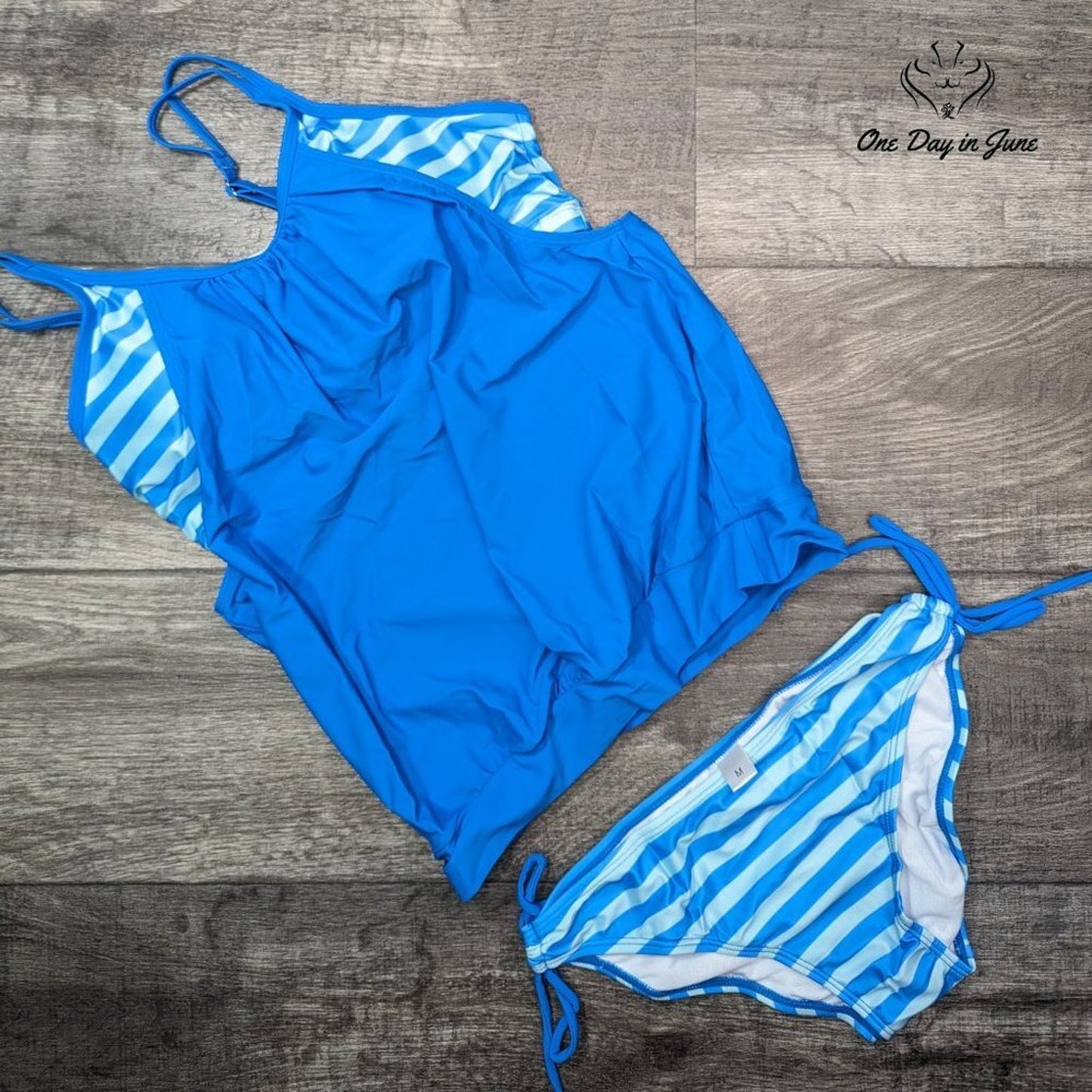 Dokotoo Striped Double Up Tankini Swimsuit Size M