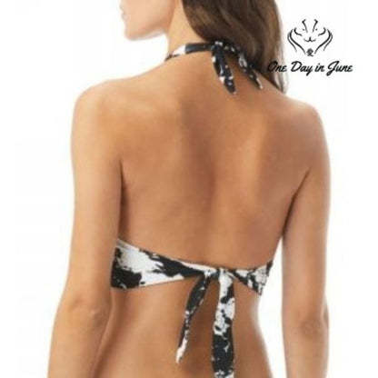 Carmen Marc Valvo Splash Noir V-Neck Halter Top Size XS