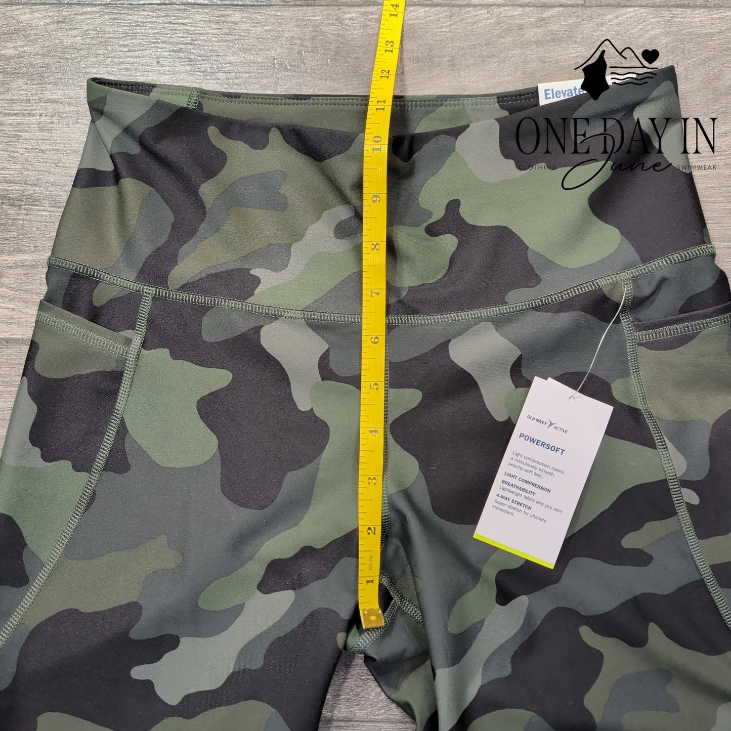 Old Navy Elevate PowerSoft Leggings Green Camo High Rise 7/8 Pockets NWT Size L
