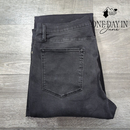 Frame Le High Flare Jeans Black Gray High Rise Raw Hem NWT Size 16 (34)