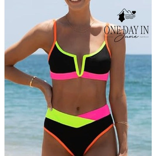 Popvil V Wire Ribbed Bikini Swimsuit Size L
