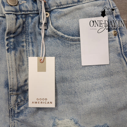 Good American Bombshell Distressed Denim Shorts Size 2