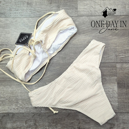 Zaful Textured Bandeau Bikini Swimsuit Size M