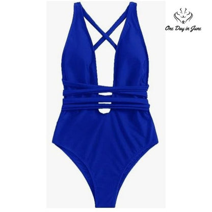 SweatyRocks Deep V Strappy One Piece Swimsuit Size S