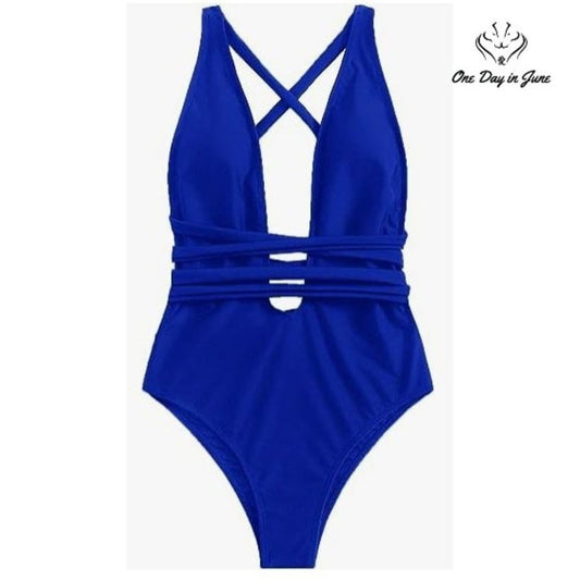 SweatyRocks Deep V Strappy One Piece Swimsuit Size S
